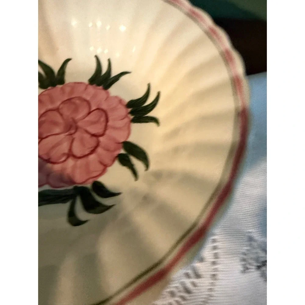 Blue Ridge Southern Potteries Hand Painted Peony Flower‎ Scalloped Bowl
